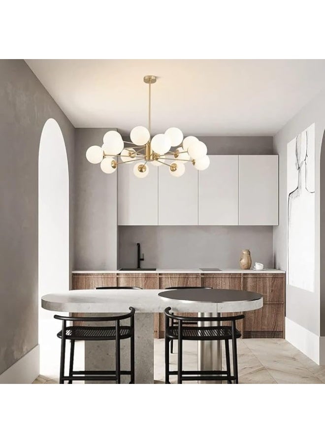 ALMIFTAH ALMIFTHA Mid-Century Modern Sputnik Chandelier Brushed Brass Flush Mount Ceiling Light Milk Glass Globes Gold White Finish for Kitchen Island or Living Room - Image 4